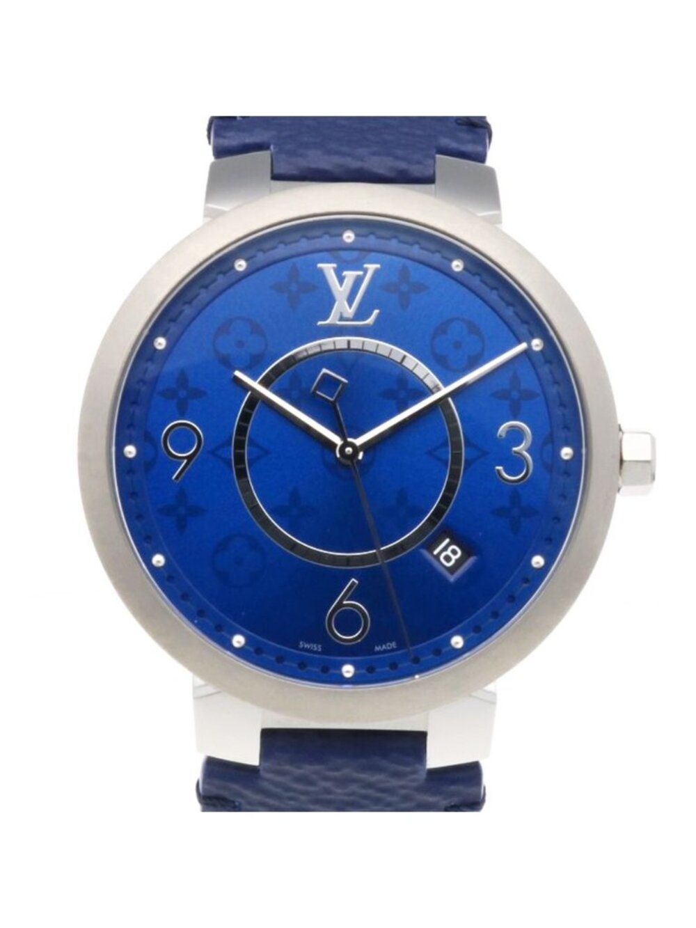 Louis Vuitton Tambour Slim Monogram Cobalt GM Watch Stainless Steel Quartz